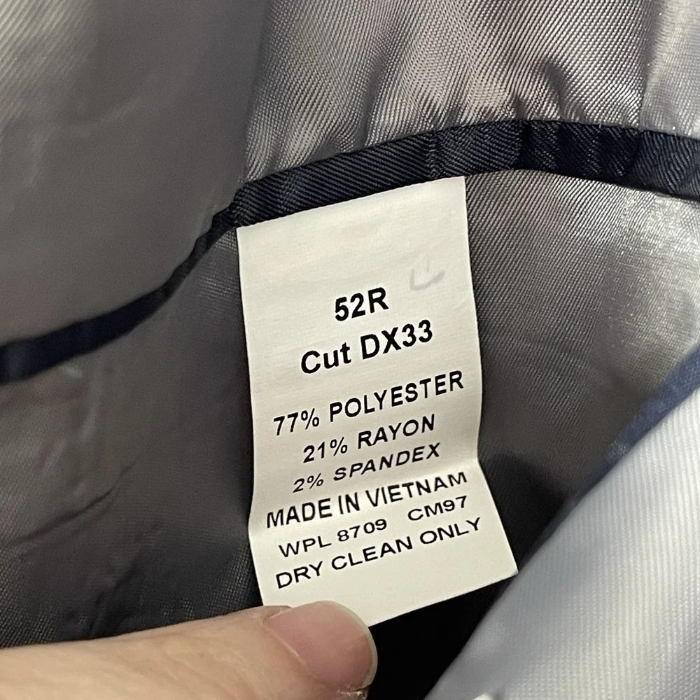 Geoffrey Beene‎ Gray Blue Windowpane Blazer 52R  2 Button Rayon Suit Jacket